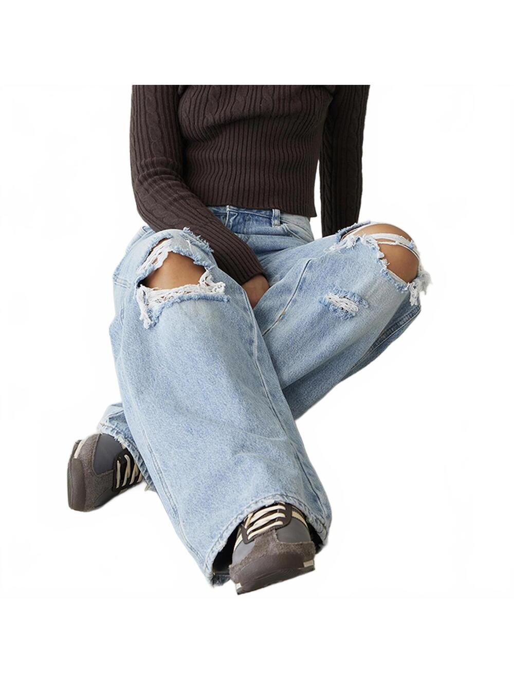 Pacsun Casey Low Rise Baggy Jeans Ripped Knees Medium Indigo Hepburn II NWT 29 - Picture 5 of 5